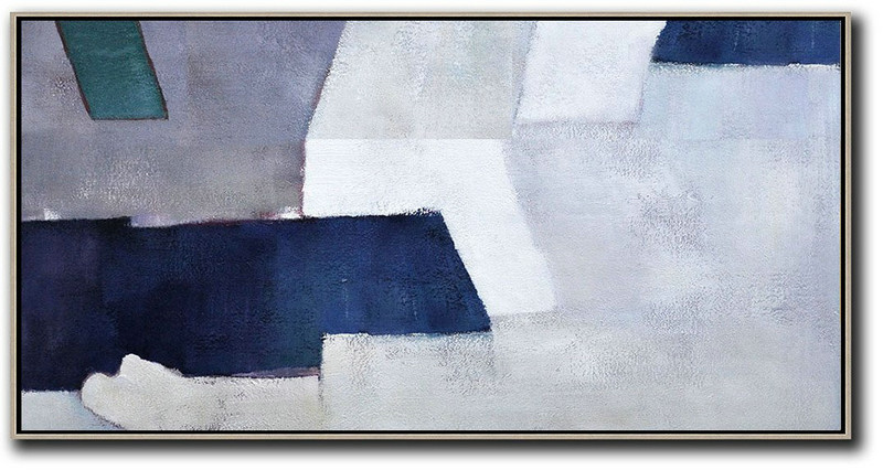 Handmade Large Contemporary Art,Horizontal Palette Knife Contemporary Art,Family Wall Decor,White,Grey,Dark Blue.etc